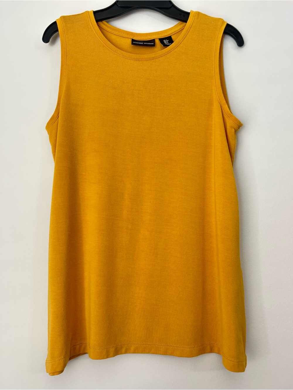 Adrienne Vittadini Tank Women Mustard Yellow sleeveless Blouse Round Neck Small